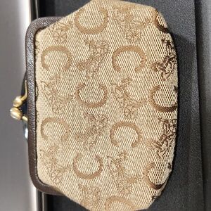 Celine C Horse Carriage Canvas Kisslock Coin Purse